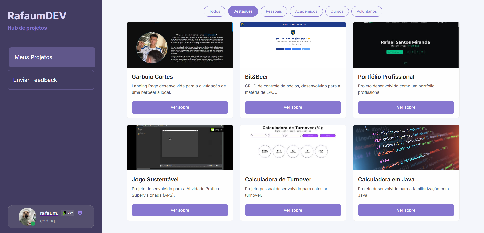 Hub de Projetos - screenshot
